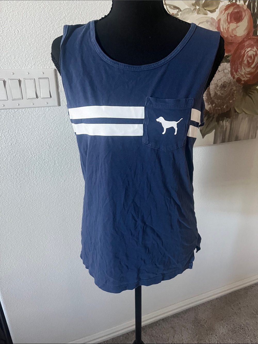 PINK Victoria's Secret Navy Blue & White Dog Pocket Tank